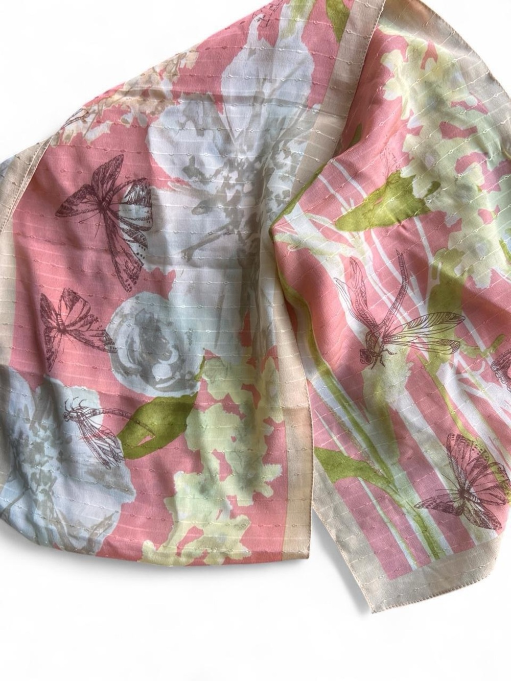 Vintage Liz Claiborne 100% Silk Scarf - Butterfly Floral Print - 60” x 10”